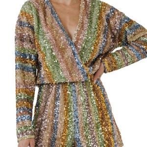 NWT Endless Rose Sequin Stripe Rainbow Romper